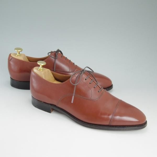 美品★クロケット&ジョーンズ 8.5E【名作★CONNAUGHT/コノート】茶/ストレートチップ/カーフ/Crockett&Jones★c709