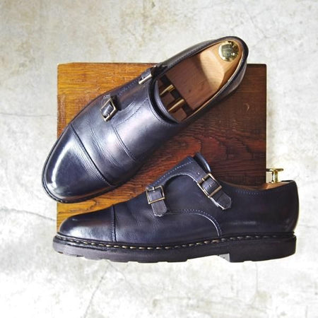 ★パラブーツ SIZE 8.5【★紺色/ウィリアム/WILLIAM】ネイビー/NUIT/ダブルモンク/リスレザー/カーフ/Paraboot★c727