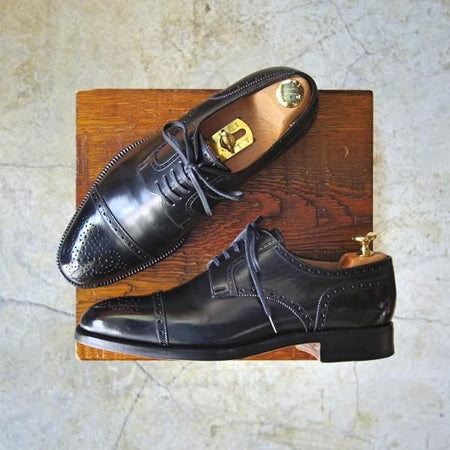 美品★(伊)ボノーラ SIZE 5.5【貴重★旧ボノーラ/セミブローグ】カーフ/黒/BONORA★c741