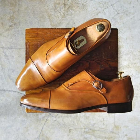 極上★(スペイン製)ESPOIR/伊勢丹メンズ館取扱い SIZE 8.5【★レベルソ仕上げ/サイドモンク】カーフ/エスポアール★c753