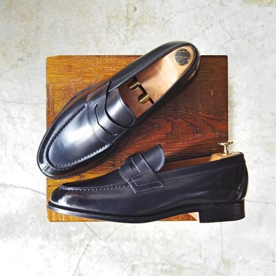 極美品★チャーチ 75F/UK7.5【★旧チャーチ/3都市ロゴ/HILTON】93ラスト/コインローファー/黒/Church's★c775