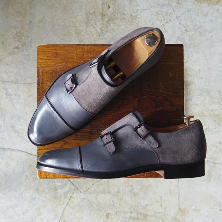 極美品★(伊)サントーニ SIZE 6.5【★グッドイヤーウェルテッド製法】スエード×カーフ/11166/ダブルモンク/Santoni★c779