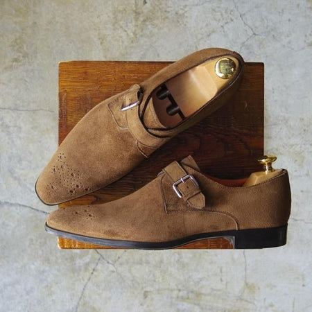 未使用★(伊)サントーニ SIZE 7【★モンクストラップ】スエード/10687/ブラウン/茶/Santoni★c791