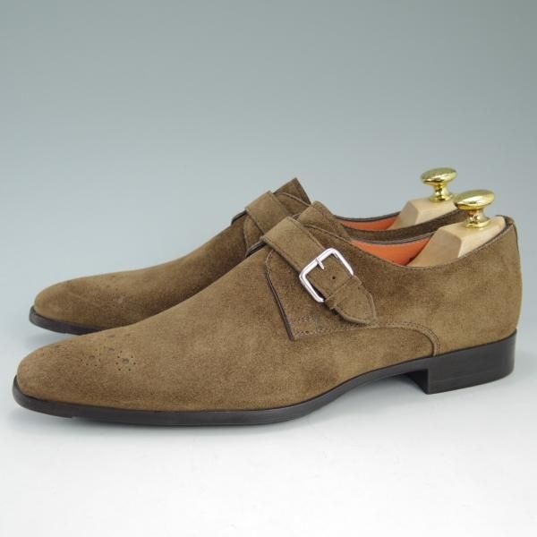 未使用★(伊)サントーニ SIZE 7【★モンクストラップ】スエード/10687/ブラウン/茶/Santoni★c791