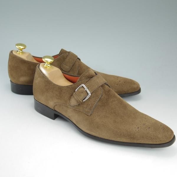 未使用★(伊)サントーニ SIZE 7【★モンクストラップ】スエード/10687/ブラウン/茶/Santoni★c791