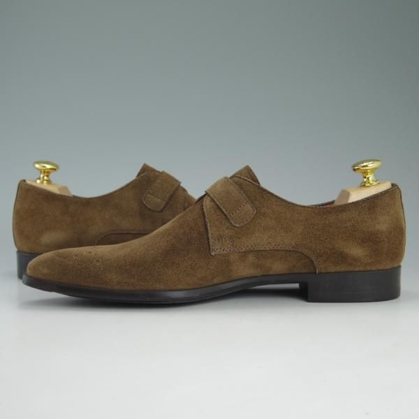 未使用★(伊)サントーニ SIZE 7【★モンクストラップ】スエード/10687/ブラウン/茶/Santoni★c791