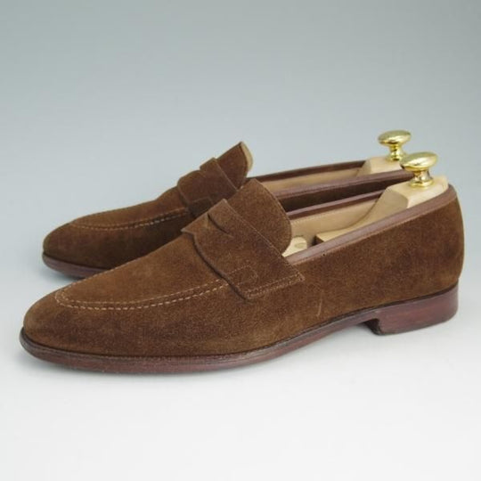 極上★クロケット&ジョーンズ 7.5E【★シドニー/SYDNEY】スエード/茶/コインローファー/Crockett&Jones★c809