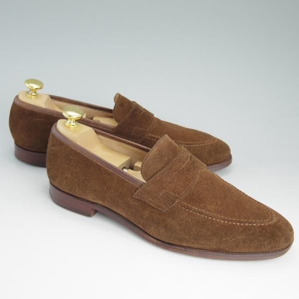 極上★クロケット&ジョーンズ 7.5E【★シドニー/SYDNEY】スエード/茶/コインローファー/Crockett&Jones★c809
