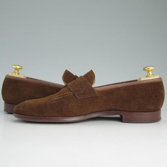 極上★クロケット&ジョーンズ 7.5E【★シドニー/SYDNEY】スエード/茶/コインローファー/Crockett&Jones★c809