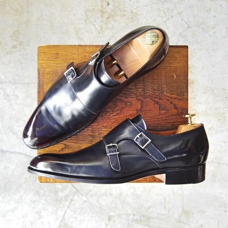 美品★(伊)ジンターラ SIZE 41【★ダブルモンク/パティーヌ】カーフ/黒系/ZINTALA/シルバノ・ラッタンジ/Lattanzi★c859