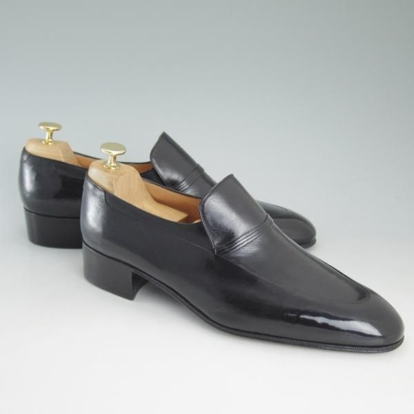 極上★(伊)アルティオリ SIZE 9.5【定価15万円以上★センターエラスティック】黒/スリッポン/カーフ/ARTIOLI★c882