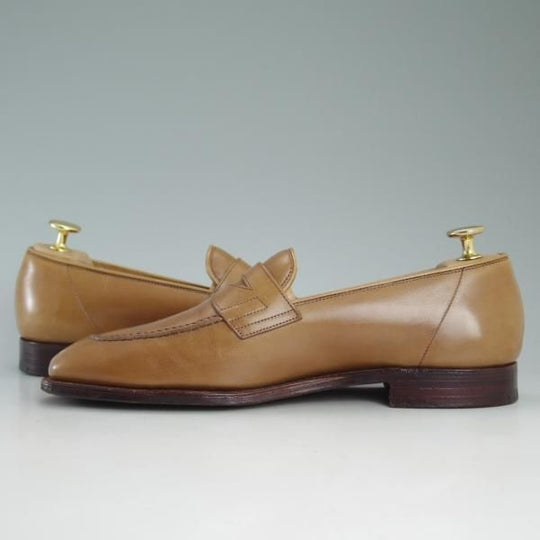 美品★ジョンロブ 6E【定価20万円程度★スキンステッチ仕様/ASHLEY/アシュレイ】4596ラスト/薄茶/コインローファー/JOHN LOBB★c888