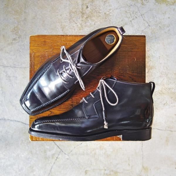 極上★(伊)ステファノビ製 SIZE 40【高額★スキンステッチ仕様/ロエベ別注/LOEWE】カーフ/黒/メンズ/靴/STEFANOBI★c890