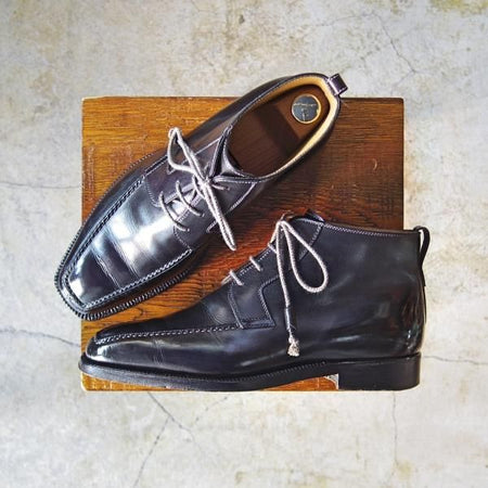 極上★(伊)ステファノビ製 SIZE 40【高額★スキンステッチ仕様/ロエベ別注/LOEWE】カーフ/黒/メンズ/靴/STEFANOBI★c890