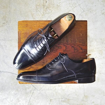 極上★(伊)タニノクリスチー SIZE 7.5【定価17万円程度★最後期のストレートチップ】136215/カーフ/黒/TANINO CRISCI★c909