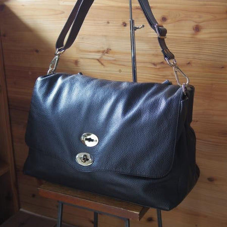 美品★(伊)ザネラート/ZANELLATO【★ポスティーナ L】マルカプント/ショルダー バッグ/メンズ&レディース/黒★a0N5242