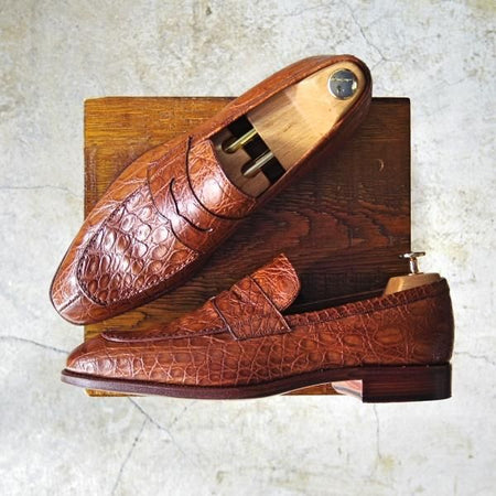 極美品★(スペイン製)CARMINA/カルミナ SIZE 9【定価15万円以上★クロコ仕様/トレーディングポスト別注】ローファー/Trading Post★c928