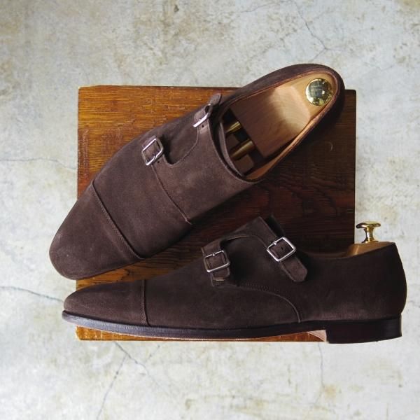 極上★クロケット&ジョーンズ 9E【★ラウンズ/LOWNDES】ダブルモンク/348ラスト/濃茶/スエード/Crockett&Jones★c938