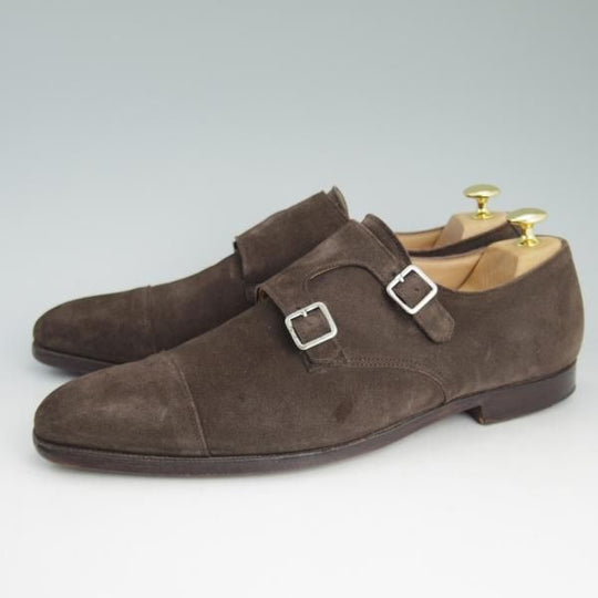 極上★クロケット&ジョーンズ 9E【★ラウンズ/LOWNDES】ダブルモンク/348ラスト/濃茶/スエード/Crockett&Jones★c938