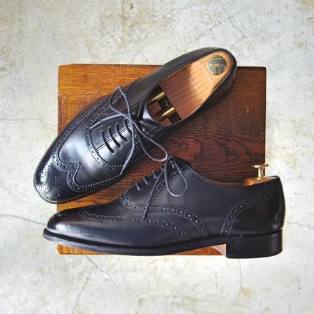 美品★(英)BARKER/バーカー 8G【★グッドイヤーウェルテッド製法】フルブローグ/黒/ウイングチップ/カーフ★c939