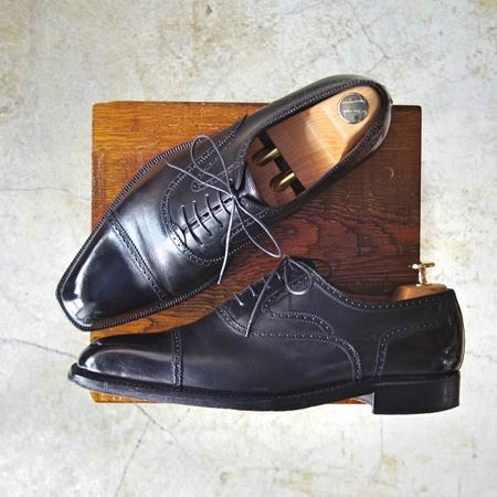 極上★(伊)ア・テストーニ SIZE 8【上級★ブラックラベル/Black Label/ブラックラピド製法】パンチドキャップトゥ/カーフ/a.testoni★c945