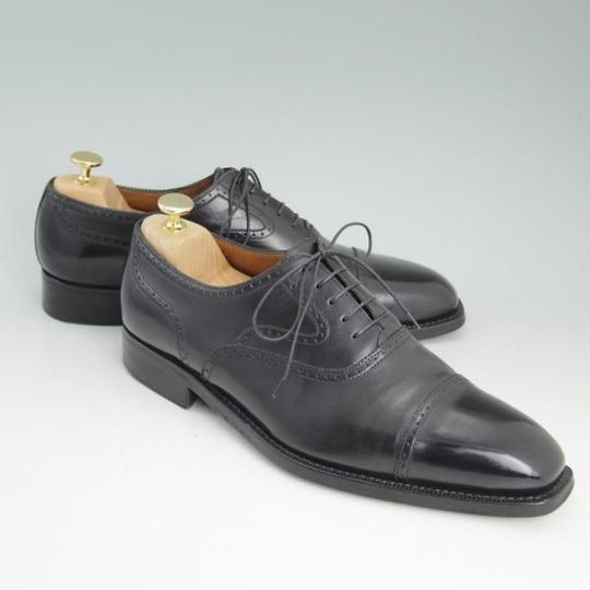 極上★(伊)ア・テストーニ SIZE 8【上級★ブラックラベル/Black Label/ブラックラピド製法】パンチドキャップトゥ/カーフ/a.testoni★c945