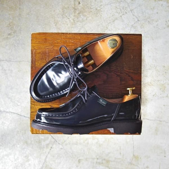 美品★パラブーツ(レディース) SIZE 3.5【貴重★ミカエル/MICHAEL】チロリアンシューズ/NOIR/GLOSS/グリフソール/Paraboot★c965