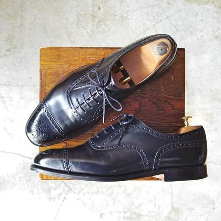 美品★チャーチ 90F/UK9【★ディプロマット/DIPLOMAT/173ラスト】セミブローグ/黒/カーフ/5都市ロゴ/Church's★c998