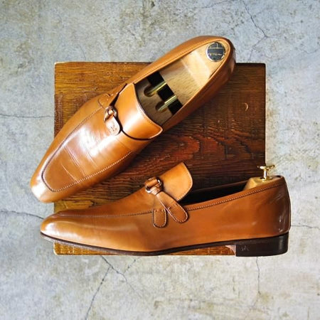 極美品★(伊)タニノクリスチー SIZE 8【定価17万円程度★最後期のローファー】カーフ/136659/茶/TANINO CRISCI★d036