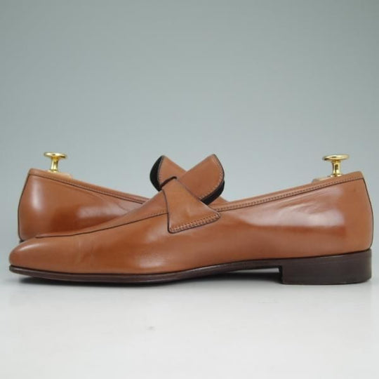 極美品★(伊)タニノクリスチー SIZE 8【定価17万円程度★最後期のローファー】カーフ/136659/茶/TANINO CRISCI★d036