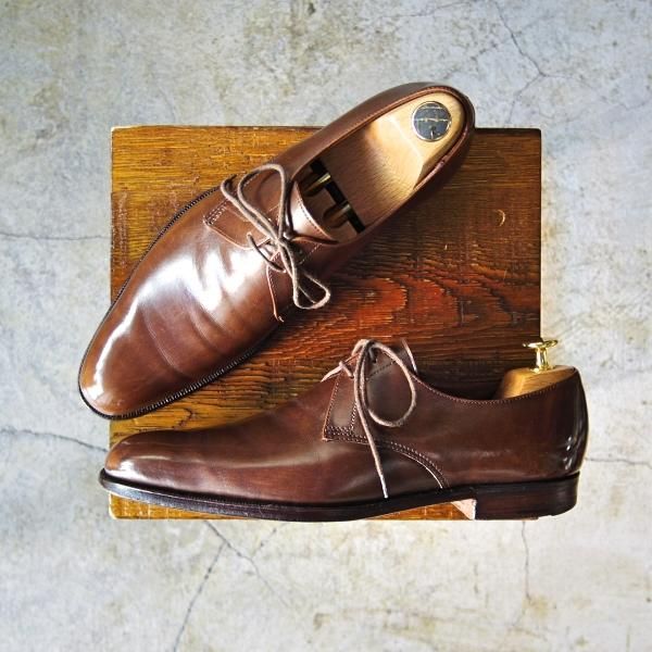 極上★クロケット&ジョーンズ 6.5D【★ハンドグレードライン/BATEMAN】プレーントゥ/Vフロント/カーフ/茶/Crockett&Jones★d042