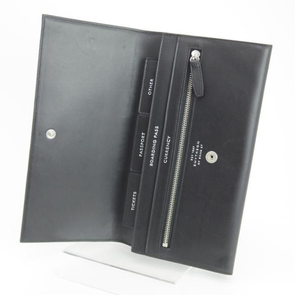 ほぼ未使用★(英)スマイソン/SMYTHSON【定価6万円以上★トラベルウォレット】レザー/黒/財布&パスポート/メンズ&レディース★d017