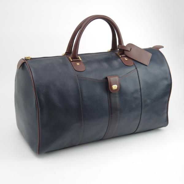 極上★(英)ダンヒル/dunhill【★ボストンバッグ/紺×茶】メンズ ビジネス レザー バッグ★N5265