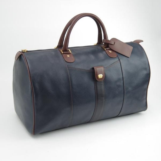 極上★(英)ダンヒル/dunhill【★ボストンバッグ/紺×茶】メンズ ビジネス レザー バッグ★N5265