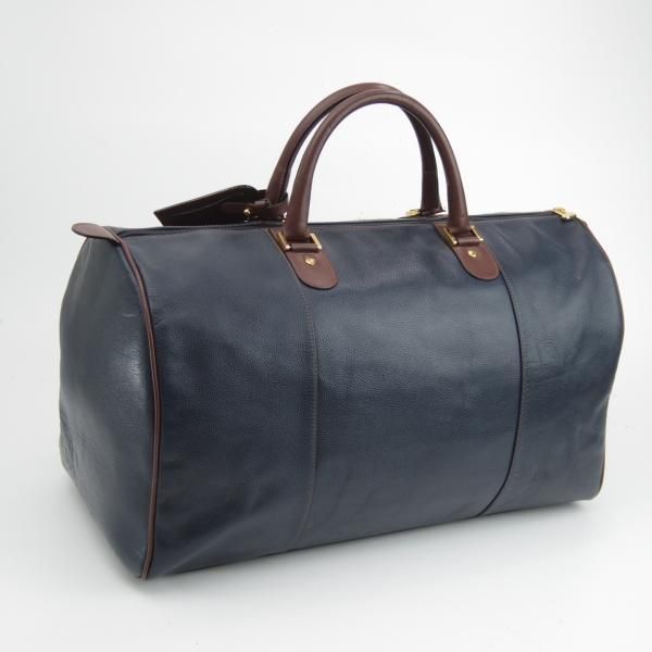 極上★(英)ダンヒル/dunhill【★ボストンバッグ/紺×茶】メンズ ビジネス レザー バッグ★N5265