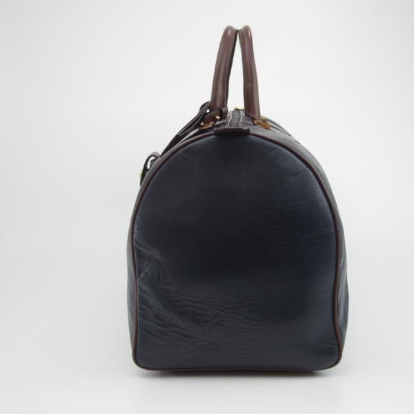 極上★(英)ダンヒル/dunhill【★ボストンバッグ/紺×茶】メンズ ビジネス レザー バッグ★N5265