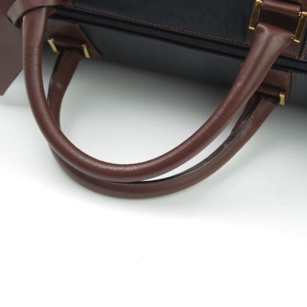 極上★(英)ダンヒル/dunhill【★ボストンバッグ/紺×茶】メンズ ビジネス レザー バッグ★N5265