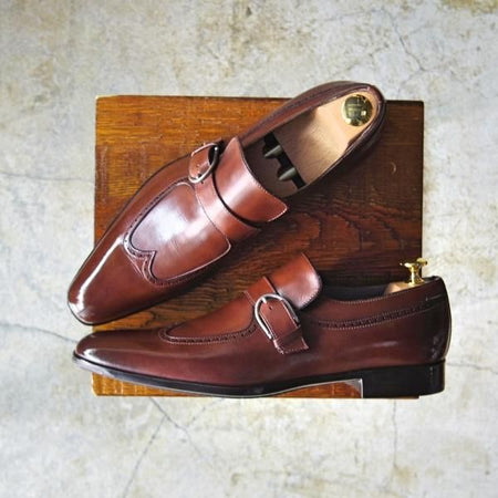 美品★(伊)サントーニ SIZE 5【★モンクストラップ】濃茶/9728/ウイングチップ/Santoni★d079