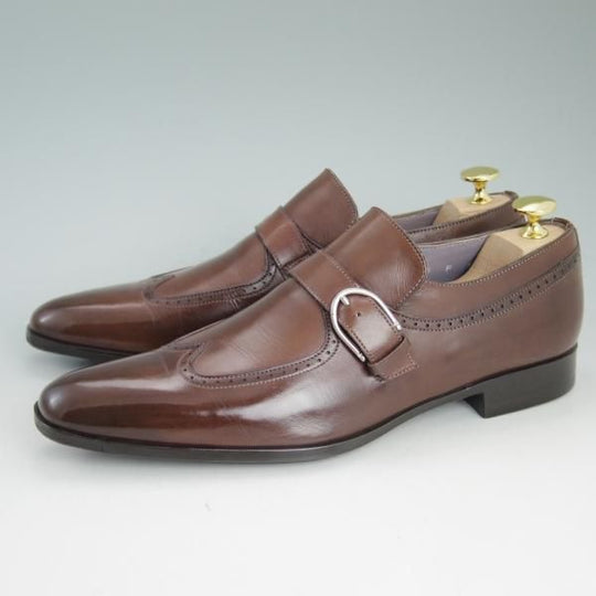 美品★(伊)サントーニ SIZE 5【★モンクストラップ】濃茶/9728/ウイングチップ/Santoni★d079