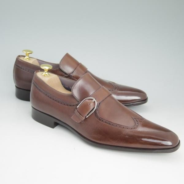 美品★(伊)サントーニ SIZE 5【★モンクストラップ】濃茶/9728/ウイングチップ/Santoni★d079