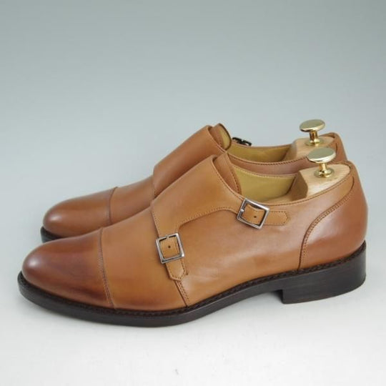 ほぼ未使用★パラブーツ SIZE 6.5【希少★レザーソールのダブルモンク】茶/カーフ/メンズ/Paraboot★d092