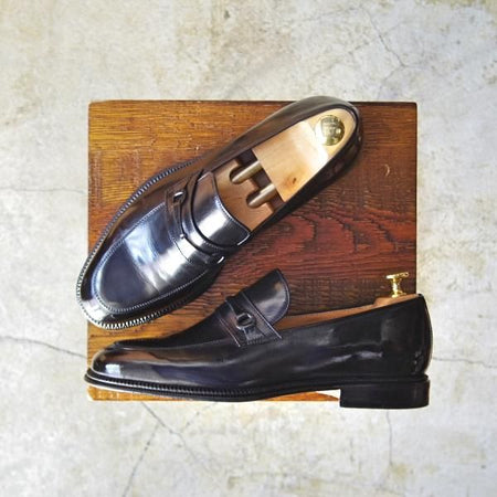 ほぼ試着程度★(伊)タニノクリスチー SIZE 5.5【貴重★2段コバ仕様/ビットローファー】131038/カーフ/黒/メンズ/TANINO CRISCI★d095