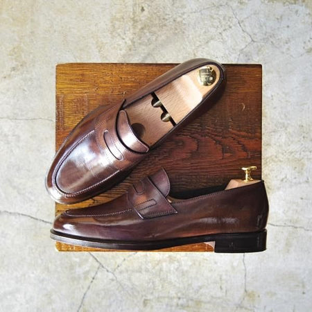 極美品★(伊)タニノクリスチー SIZE 5.5【定価17万円程度★最後期のコインローファー】135916/カーフ/メンズ/濃茶/TANINO CRISCI★d097