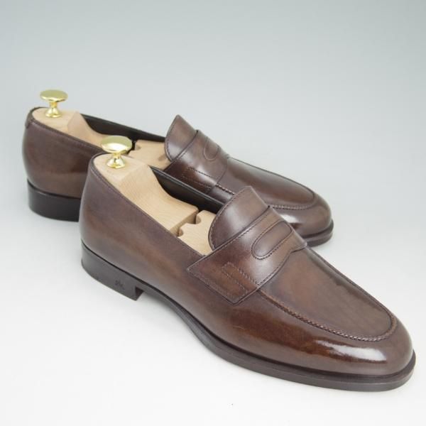極美品★(伊)タニノクリスチー SIZE 5.5【定価17万円程度★最後期のコインローファー】135916/カーフ/メンズ/濃茶/TANINO CRISCI★d097