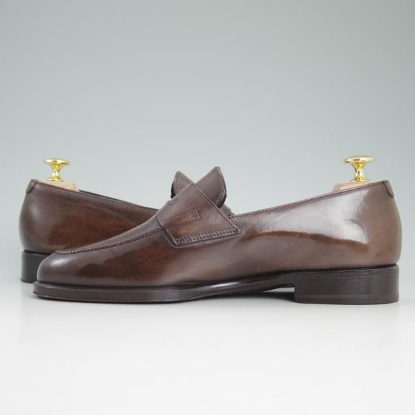 極美品★(伊)タニノクリスチー SIZE 5.5【定価17万円程度★最後期のコインローファー】135916/カーフ/メンズ/濃茶/TANINO CRISCI★d097