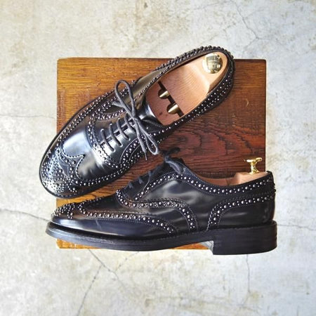 極美品★チャーチ 60F/UK6【★バーウッド/BURWOOD R2S】81ラスト/ポリッシュドバインダーカーフ/スタッズ/黒/メンズ/Church's★d100