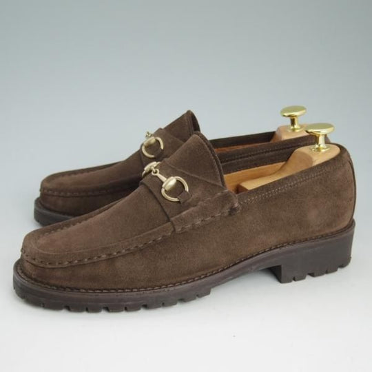 極美品★(伊)グッチ(レディース) 8B/サイズ38程度【★ビットローファー】スエード/スリッポン/101/6105/濃茶/GUCCI★d104