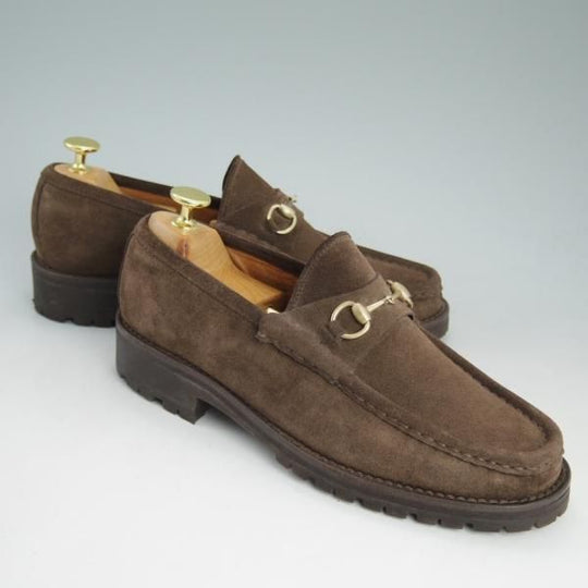 極美品★(伊)グッチ(レディース) 8B/サイズ38程度【★ビットローファー】スエード/スリッポン/101/6105/濃茶/GUCCI★d104