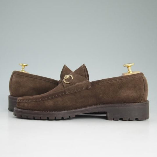 極美品★(伊)グッチ(レディース) 8B/サイズ38程度【★ビットローファー】スエード/スリッポン/101/6105/濃茶/GUCCI★d104