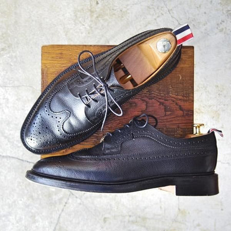 極上★(米)トムブラウン UK9.5/US10.5【定価10万円以上★英国製/ロングウイング】ぺブルグレイン/メンズ/黒/THOM BROWNE★d124